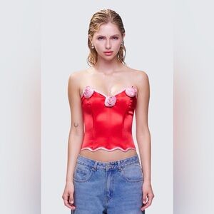 Finesse Villie Red Rose Detail Scalloped Edge Corset Top